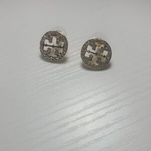 Gold and Silver Logo Stud Earrings